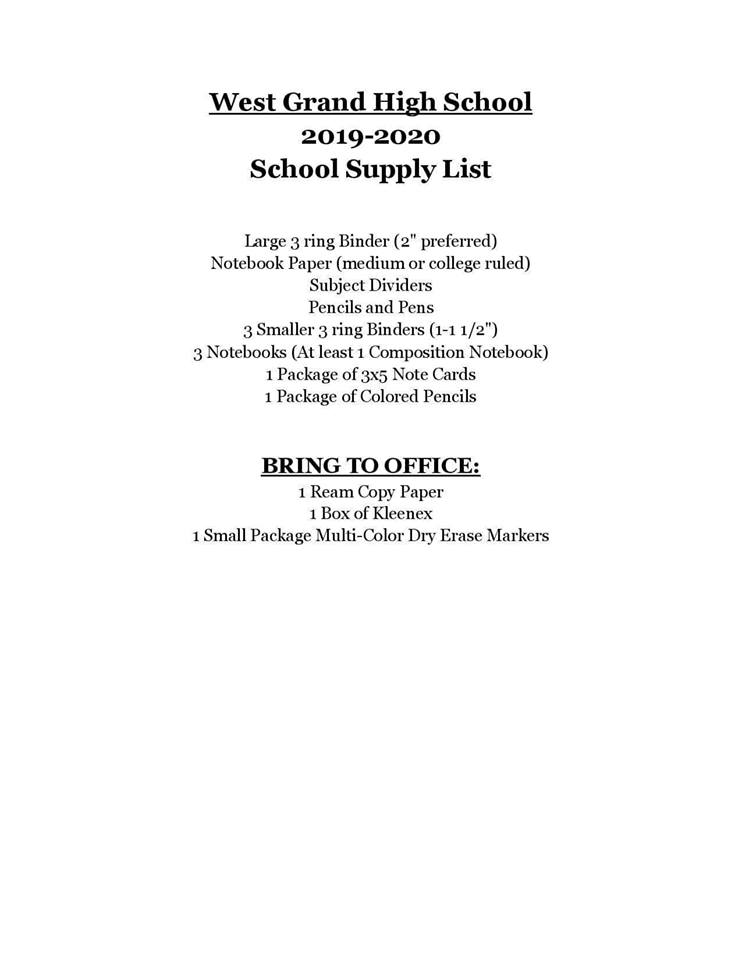 School Supply List